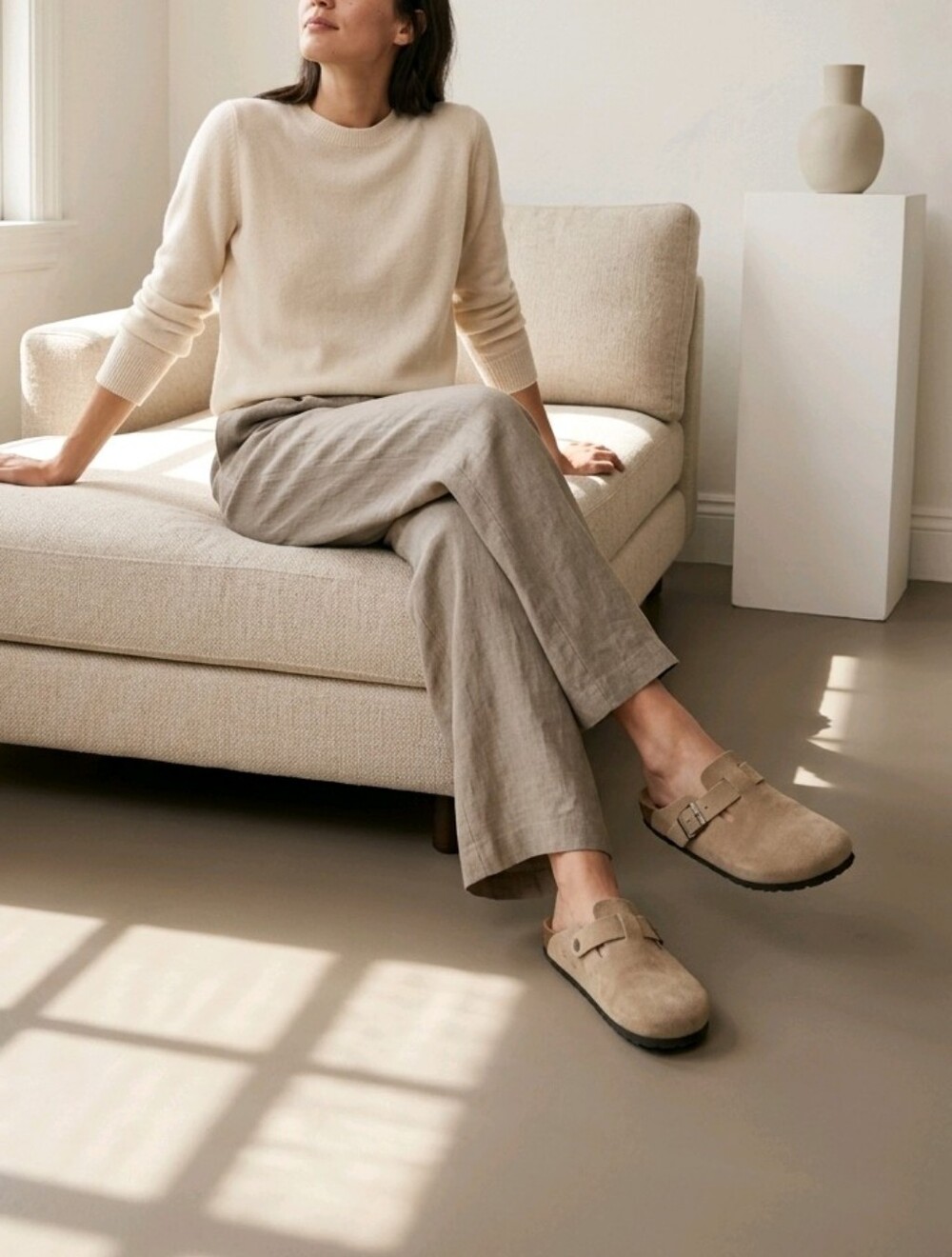 Quince Women's Suede Slip-On Clog in Taupe